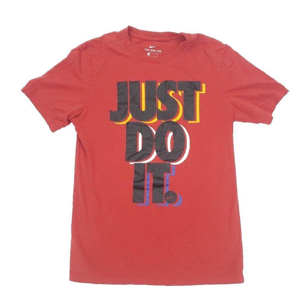 Nike T-Shirt Tee Boys Small Red "Just Do It" Spellout Short Sleeve